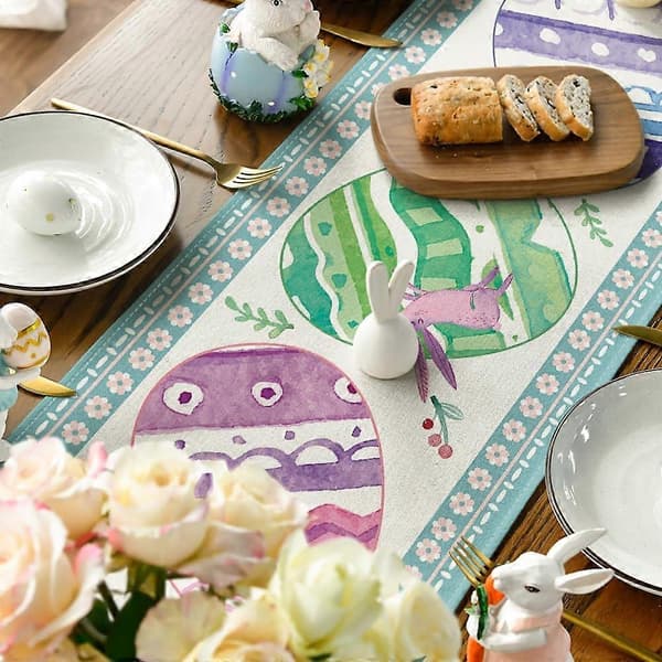 Easter Bunny Table Runner, 13 x 72 Inch Cute Easter Egg Design for Spring Holiday Kitchen and Dining Decoration (FMY)
