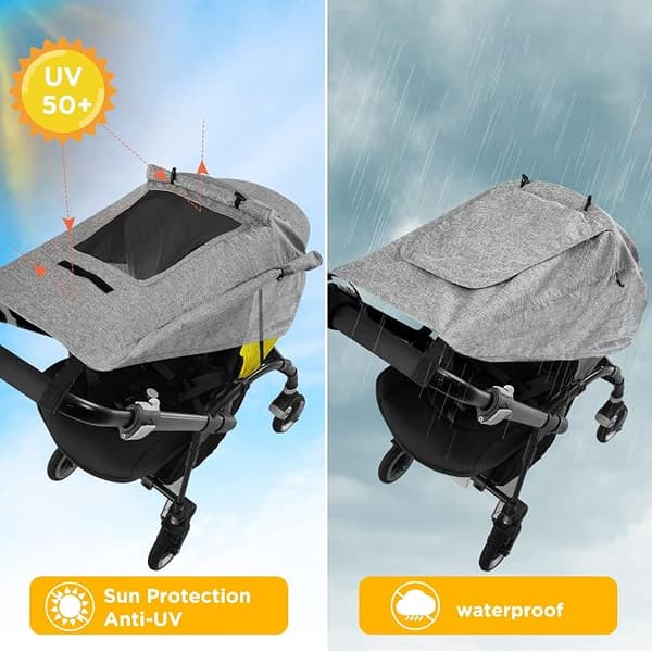 Universal Grey Sunshade for Stroller Sun Canopy for Pram Carrycot UV 50+ Adjustable Sun Visor Cradle with Storage Bag
