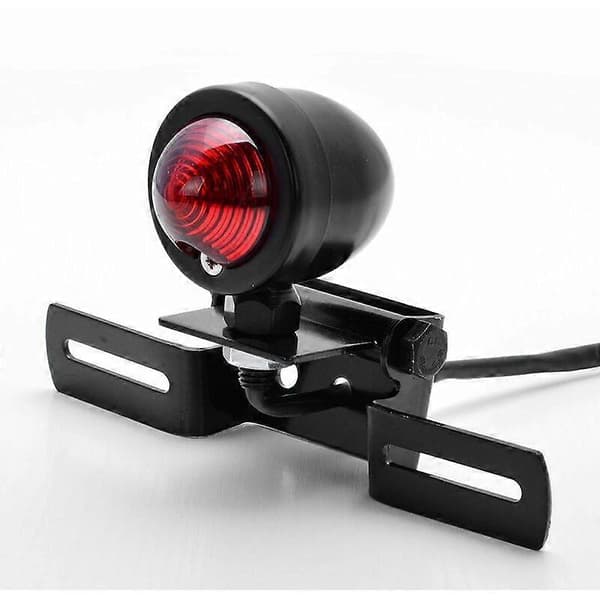 Motorcykel Baglygte Bremsestop Advarselslys Rød 12V med Sort Nummerpladeholder [DB]