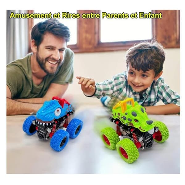 Legetøjsbilsæt med 2 monstertrucks dinosaurer, biler babylegetøjsbil til drenge, gave til 2, 3, 4 og 5-årige [YJD]