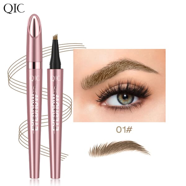 QIC Rose Gold 4-Tip Eyebrow Pen - Waterproof, Smooth, Smudge-Proof Liquid Pen for Natural, Feather-like Brows.