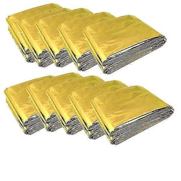 10 stk. Nødoverlevelsesdækner, foldbare, guld, 210x160cm, sølv + guld