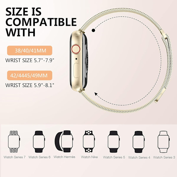 Metalbånd kompatibelt med Apple Watch -bånd 40 mm 38 mm 41 mm Champagne Gold-WELLNGS Champagne Gold 38/40/41 38/40/41mm Champagne Gold