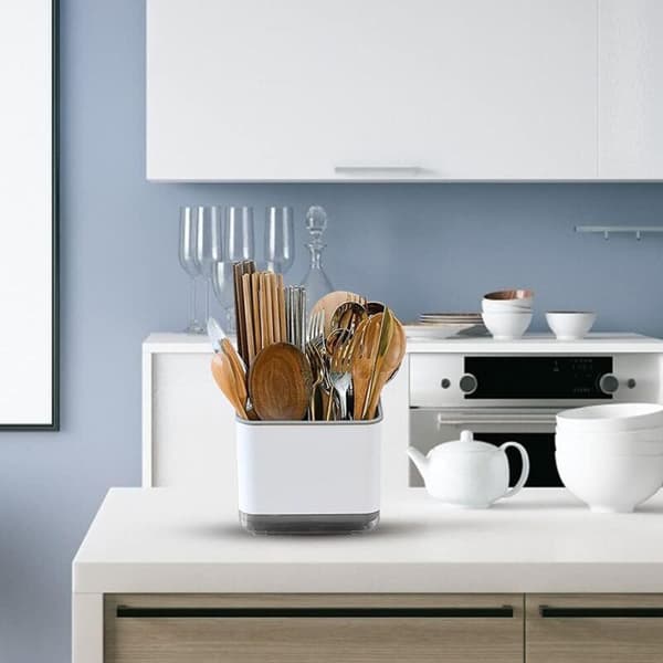 Utensil Holder, Cutlery Rack, Multifunctional 3-Compartment Cutlery Tray for Draining Cutlery (Grey)