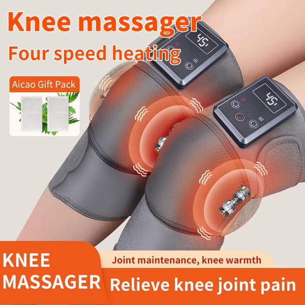 Knee Massager Heating Pad - Relieve Cold Legs & Joint Pain with 3D Wrap & Vibration Grey Grey Grey