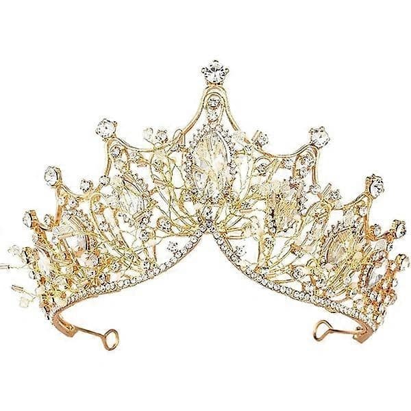 Gylden prinsessekrone, strasskrystal, gudinde, dronning, julekostume, rollespil, bryllupsdans konkurrence p
