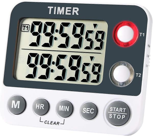 Digital Kjøkkentimer Magnetisk Stor Skjerm Nedtellingstimer Klokke 2 Kanalgrupper 99 Timer