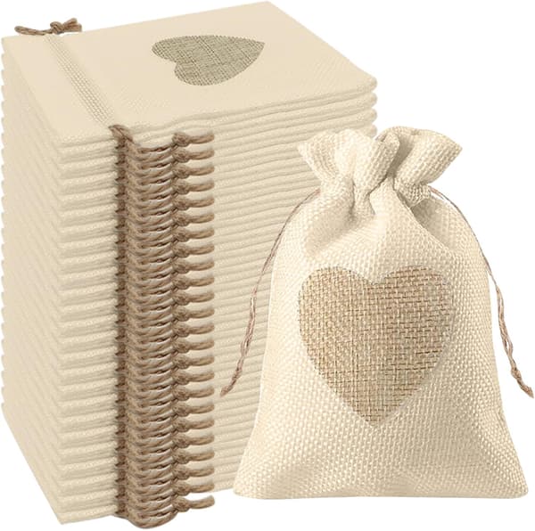 24 stk hjerteformede jute-poser 10*14CM, for smykker
