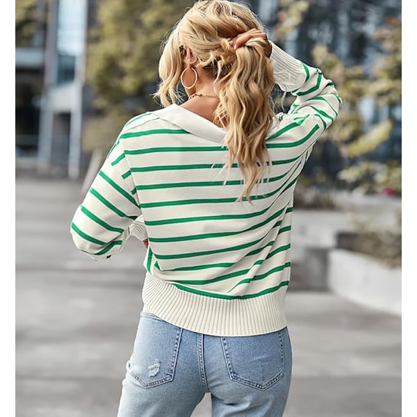 Damkofta Sweatshirt Tröja Randig Långärmad Höst Vinter Streetwear Grön Green XL