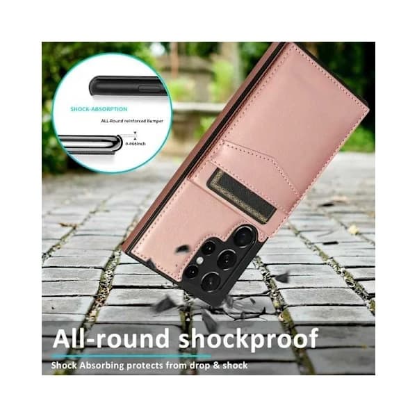 Samsung S24 Ultra, Mobildeksel, Kortholder 5 rom, Retro V3, Rosegull