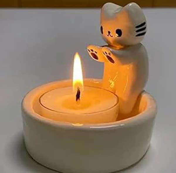 Cat Candlestick Cartoon Cat Candlestick Tealight Holder Warming Home Decor #1