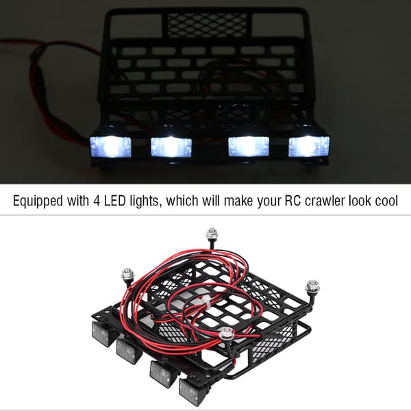 Small Size Roof Rack with LED Light Square for SCX10 1/10 RC Car (4 White)