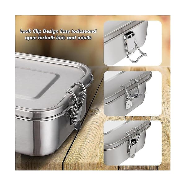 Stainless Steel Lunch Box, 1200 ml Lunch Box, Leak-Proof with Removable Divider, Lunch Boxes, Enviro Db Silver Silver
