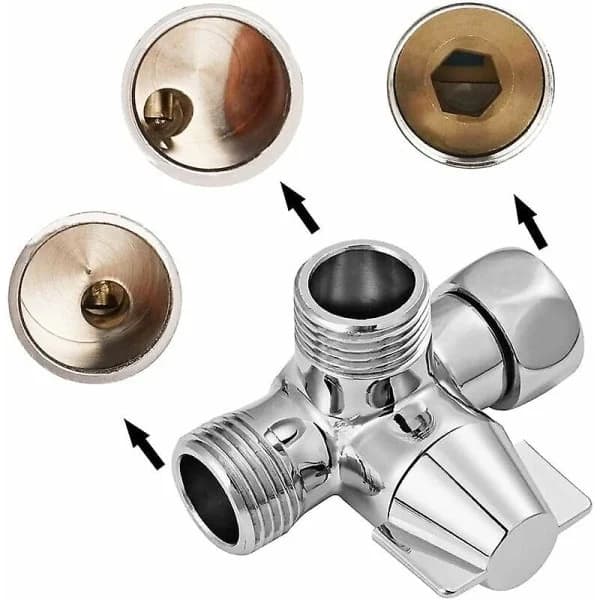 Solid messing 3-veis ventil, 3-veis omledningsventil, 3-veis dusjventil, G1/2 \" T-adapterventil, for dusj, hånddusj og omledningsdusj