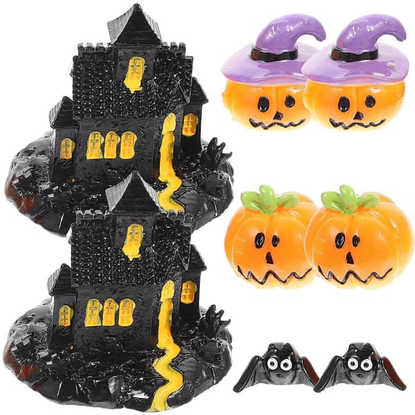 2025 1 Set Halloween Decorations Resin Figurines Castle Bat Pumpkin Miniature Figurines