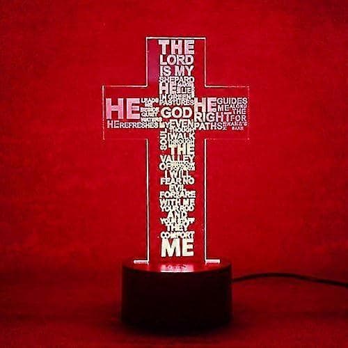 Shen 3D Jesus Gud Kors Natlampe Illusion Lamper 7 Farveskiftende Touch Switch Borddekorationslamper Med Akrylplade ABS Base USB-kabel