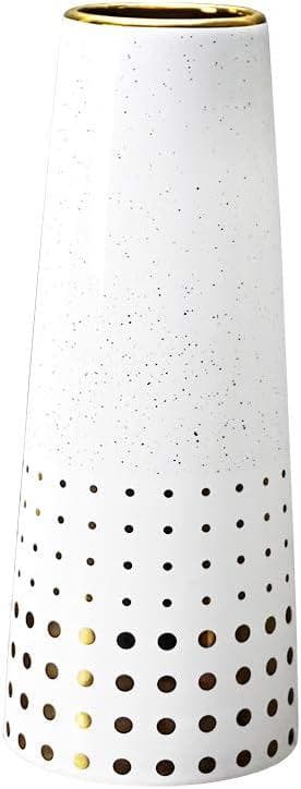 Blomvas 24,5 cm keramik vit guld dekorativ design