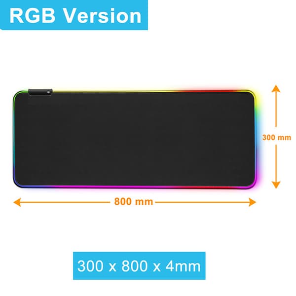 Gaming Musemåtte med LED-belysning - 80x30cm - RGB Sort
