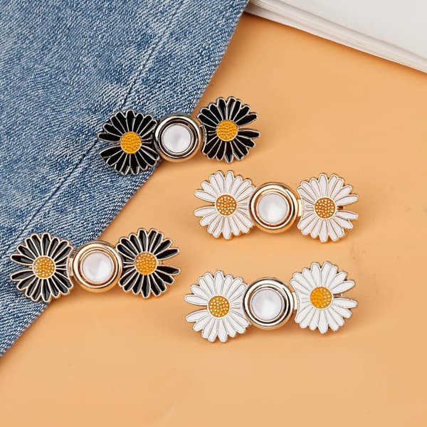 4-piece set for waist adjustment, jeans shortener, hook, retractable button, adjustable daisy pattern