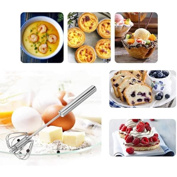 3 Pcs Semi-Automatic Whisks, Stainless Steel Egg Beater, Manual Whisk Kitchen Whisk, Push Whisk, Rotating Mixer, Egg Whisk, for Cooking, Mixing, Stirring...