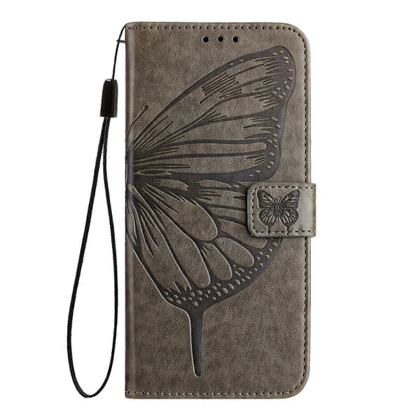 Præget sommerfugl læder telefoncover [DB] Grå til ZTE Blade A52 Lite Grey For ZTE Blade A52 Lite