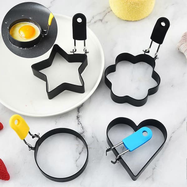 Egg mold foldable easy release stainless steel with handle various styles even heating stainless steel round shape egg ring mold kitchen utensil Jikaixiang