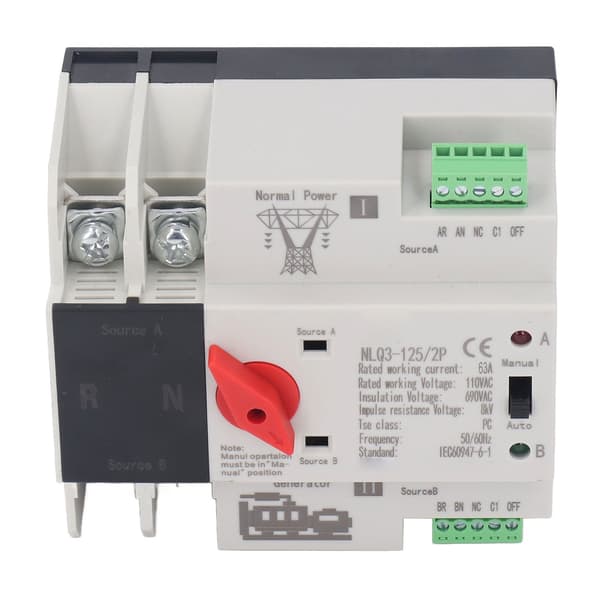 2P Dual Power Automatic Transfer Switch Generator Transfer Switch AC110V 50Hz 60Hz 63A