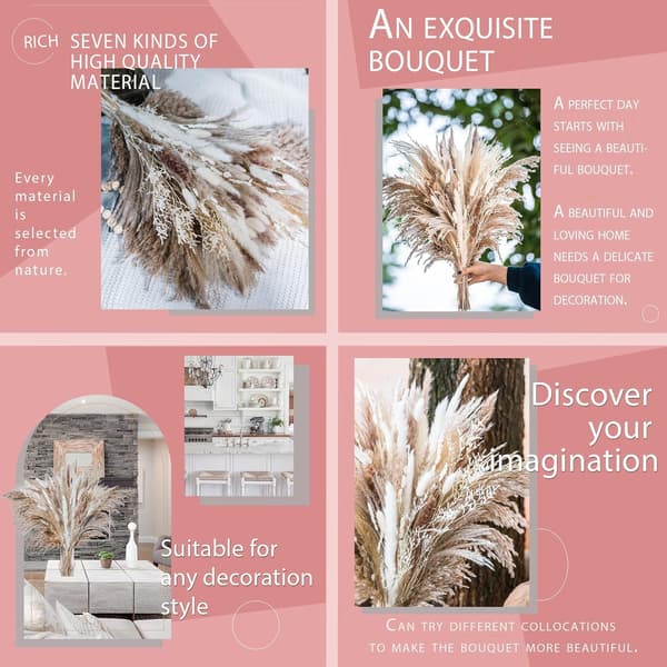 85PCS Natural Dried Pampas Grass Bouquet, Boho Home Decor Bouquet