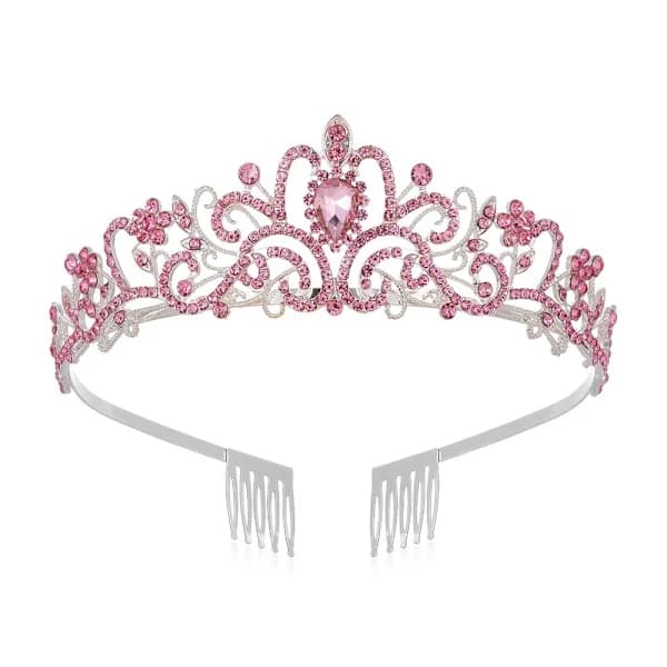 Krystal Rhinestone Krone Hår Krone Tiara PINK Pink