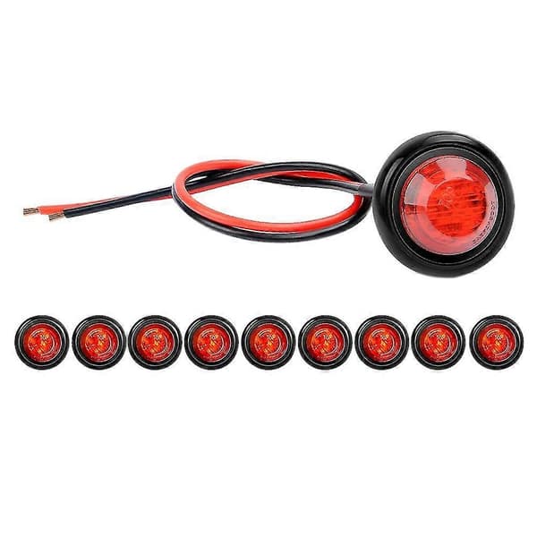 10 stk. 3/4 tommer runde LED-markeringslys Lastbil Sidelys LED Sidemarkeringslys til Lastbil Autocamper Bil [DB] Rød Red