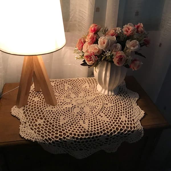 2 st Handgjorda Virkade Spetsdukar i Bomull, Runda