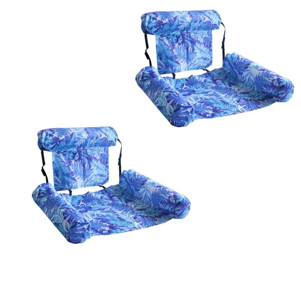 Oppustelig poollænestol til voksne - kraftig PVC poolsofa med net, foldbart tre-rørs design, blå/marineblå, til solbadning, poolfester og afslapning