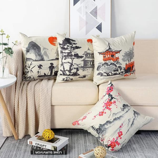 Sæt med 4 45 x 45 cm pudebetræk, polyester og linned dekorative pudebetræk sofa bil boligindretning pudebetræk -