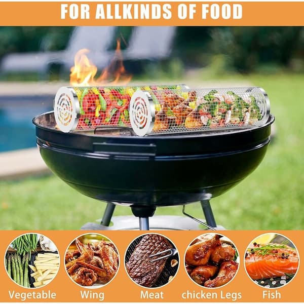 Pyörivä grillikori, ruostumaton BBQ-grilli, grillikorit koukulla (1 kpl)