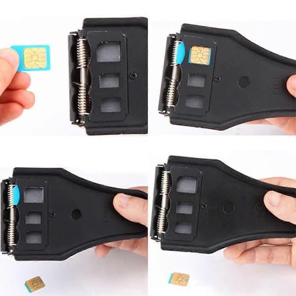 Universal 3-i-1 punch/standard SIM/micro SIM/nano SIM-kortklipper til alle SIM-kort fra smartphones/tablets inklusive SIM-adapter [DB]