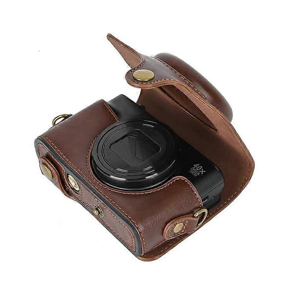 PU Leather Protective Case for Digital Camera Canon SX740 HS/ SX730/ SX720, with Shoulder Strap [DB] Coffee Coffee
