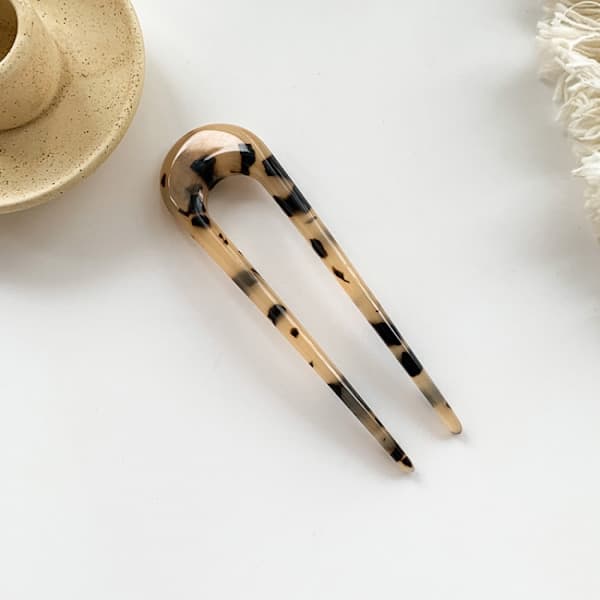 4 stk beige + vinrød leopardmønstret U-formet hårnål fransk stil Hår