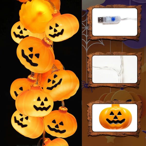 2025 Halloween Lyslenke 40 LED 6m - Halloween dekorasjon rom, gresskar dekorasjon med timer og 1,5m USB-kabel