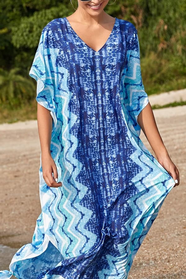 Trykt Kaftan Maxi Strandkjole til Kvinder, One Size