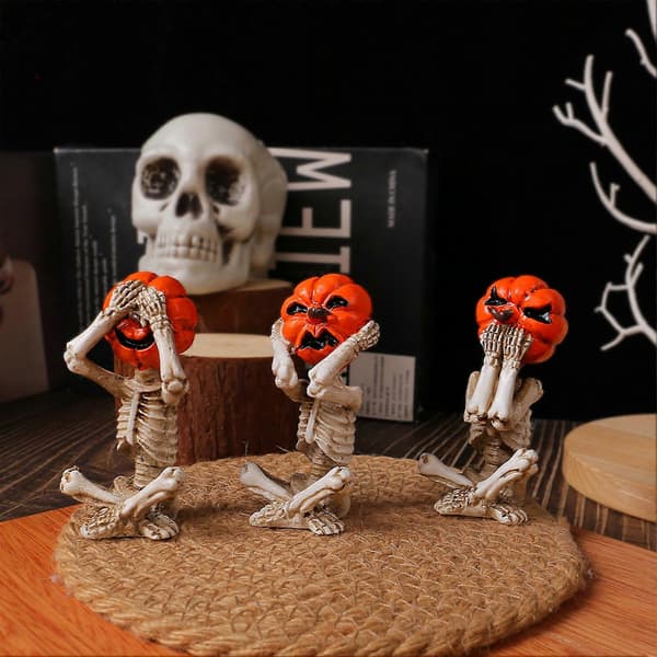 3 stk. Halloween Græskar Skelet Dekor Halloween Sød Lille Græskar Spøgelse Figur