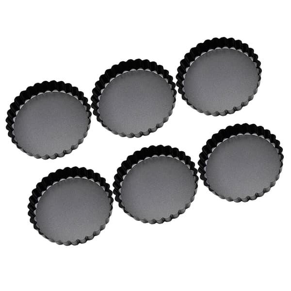6 Pcs Mini Cake Pans with Removable Bottom 3 Inch Egg Tart Muffin Pan Black Round for Dessert Baking