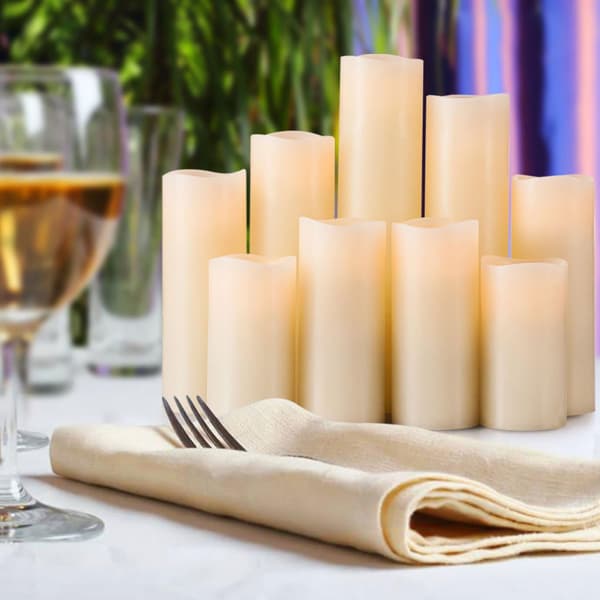 Battery-operated Flameless Candle Set with 9 Real Wax Pillars, Decorative LED Candles with Remote Control and Timer