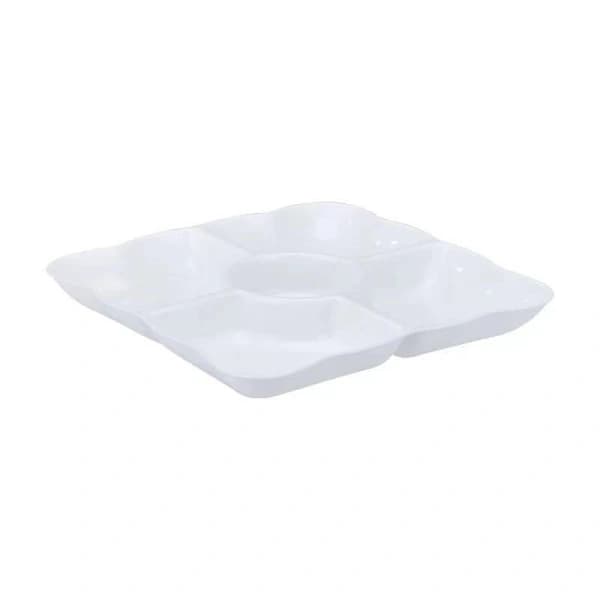 6-Compartment Serving Tray for Snacks, Fruit, and Candy Dish in Wheat Straw for Parties, Beige 11.22 Inches Beige Beige