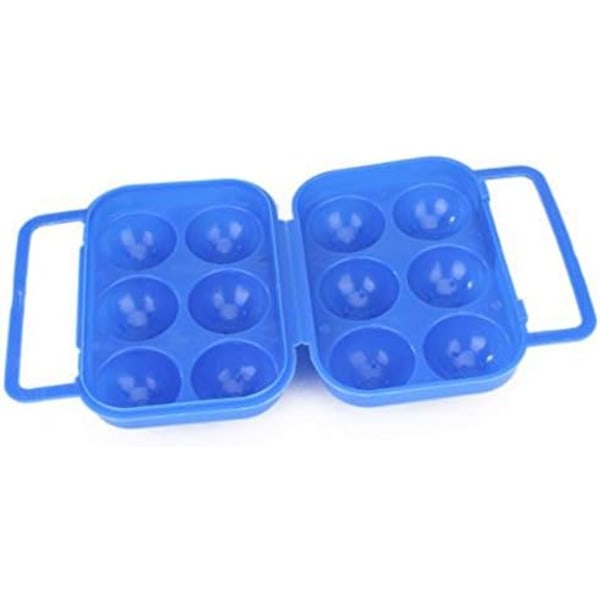 Bærbar sammenleggbar eggoppbevaring i plast med håndtak og lokk for 6 egg (blå)