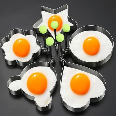 5-delt sett med eggformer i rustfritt stål, DIY eggformer, hjerteformede eggformer