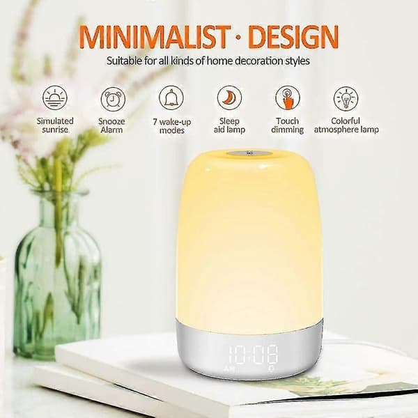 Wake-up Light Simulates Natural Sunrise, Alarm Clock, Desk Lamp, LED Night Light