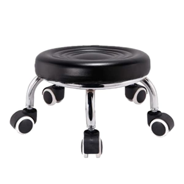 Low Rolling Stool with Wheels PU Leather Comfortable for Barbershop Garage Style