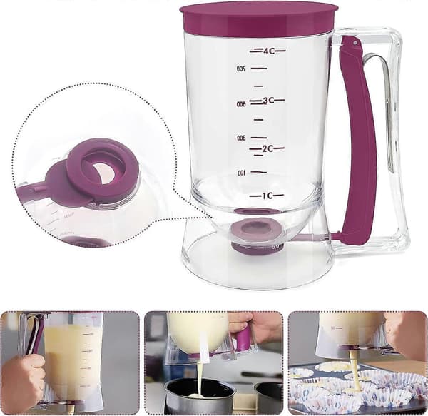 900 ml Manual Batter Dispenser, Pancake Batter Dispenser, Perfect for Muffins, Pancakes, Essential Kitchen Baking Tool [Purple]