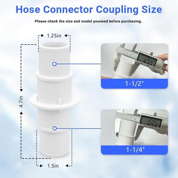 Pool Hose Adapter Set with 4 Clamps, Leak-Proof Threaded Design, 2-Pack, Compatible with Pool Cleaning