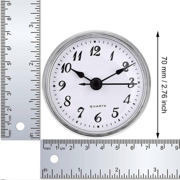 2.8 inch/70 mm Quartz Clock Insert, Gold Rim, Arabic Numerals, Quartz Movement (Silver Rim) [DB]